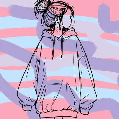 realistic girl with a oversized sweatshirt on and a bun
