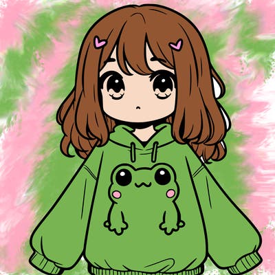 girl wearing frogging sweatshirt