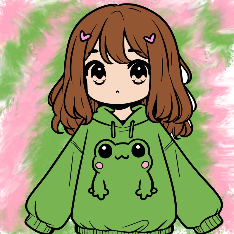 girl wearing frogging sweatshirt
