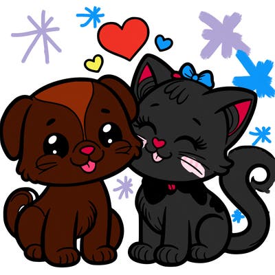 cat with a dog and in love