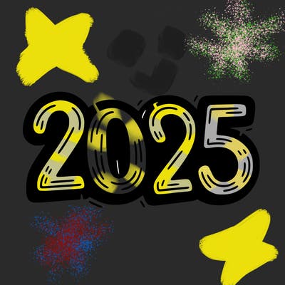 one line scrawled numbers sketch design “2025”