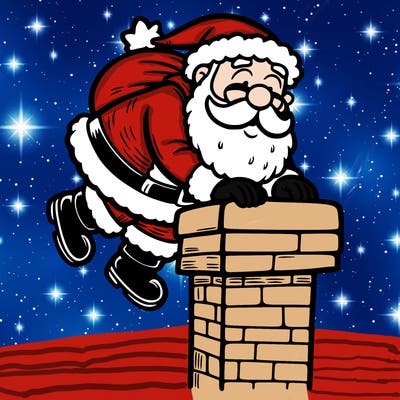 santa climbing down a chimney