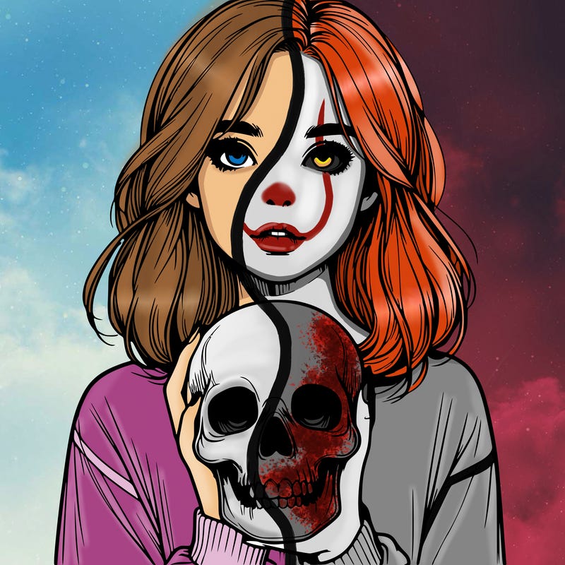 realistic girl holding a skull