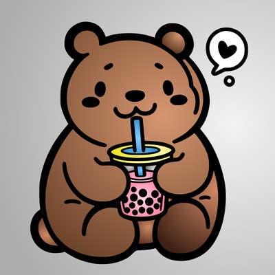 bear drinking boba tea