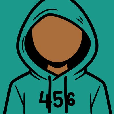 a person with non face waering a hoodie with a 456 symbol