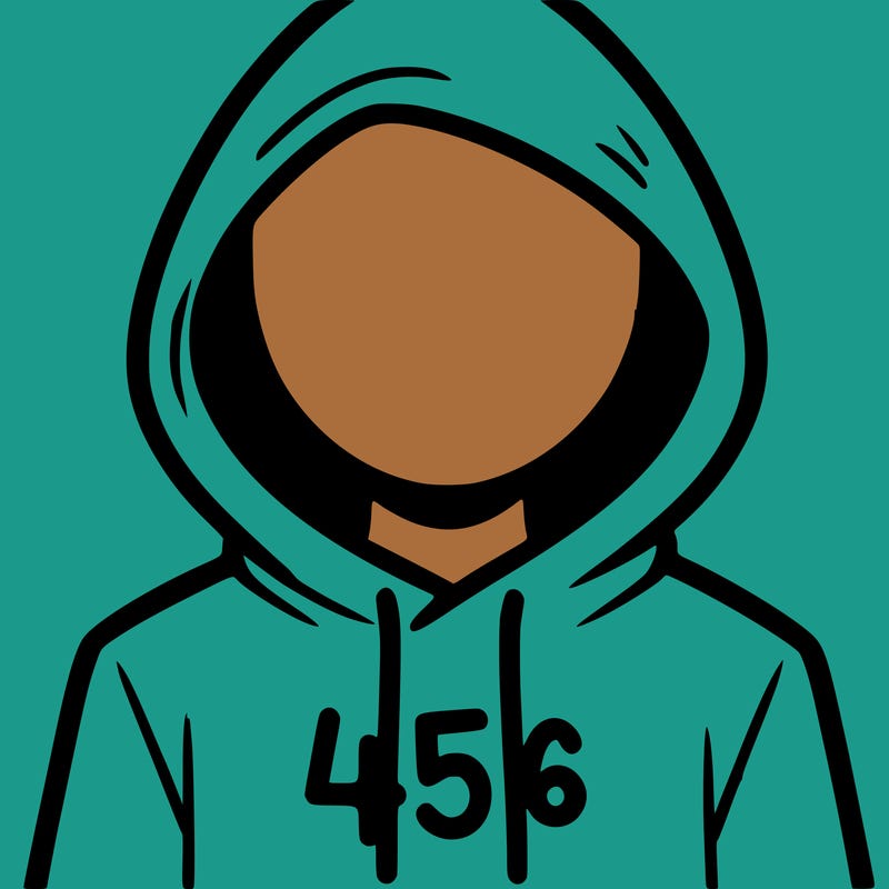 a person with non face waering a hoodie with a 456 symbol