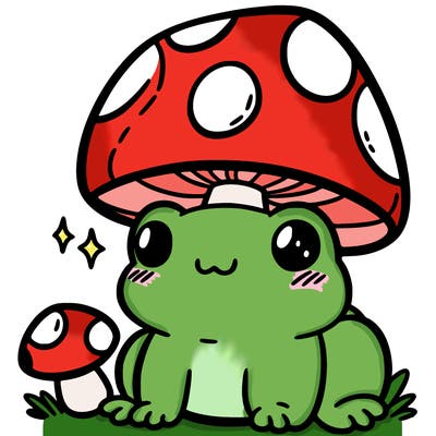 a cute frog with a mushroom hat