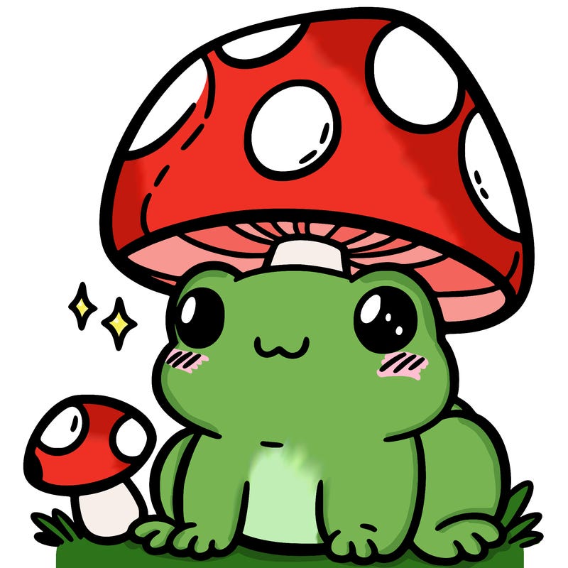 a cute frog with a mushroom hat