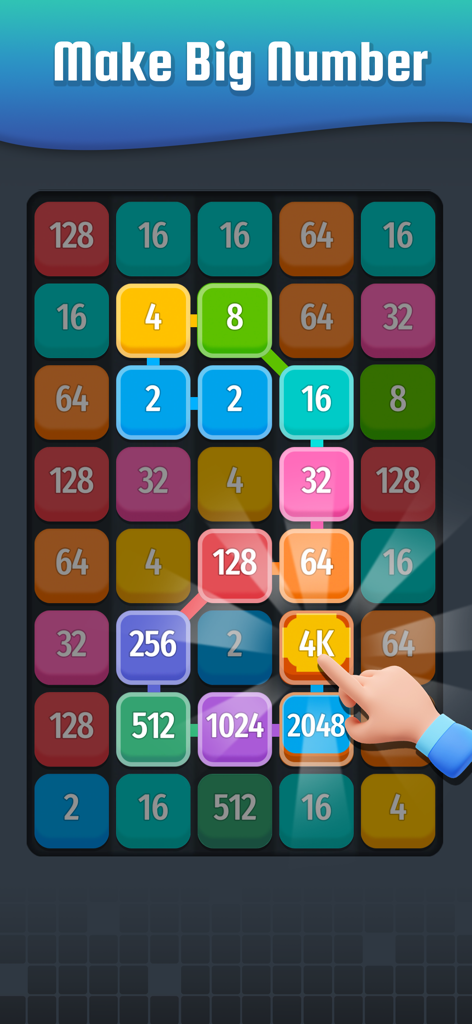 Number Connect - Link 2048 - Number Connect 2248パズルゲームで数字ブロックを接続している手