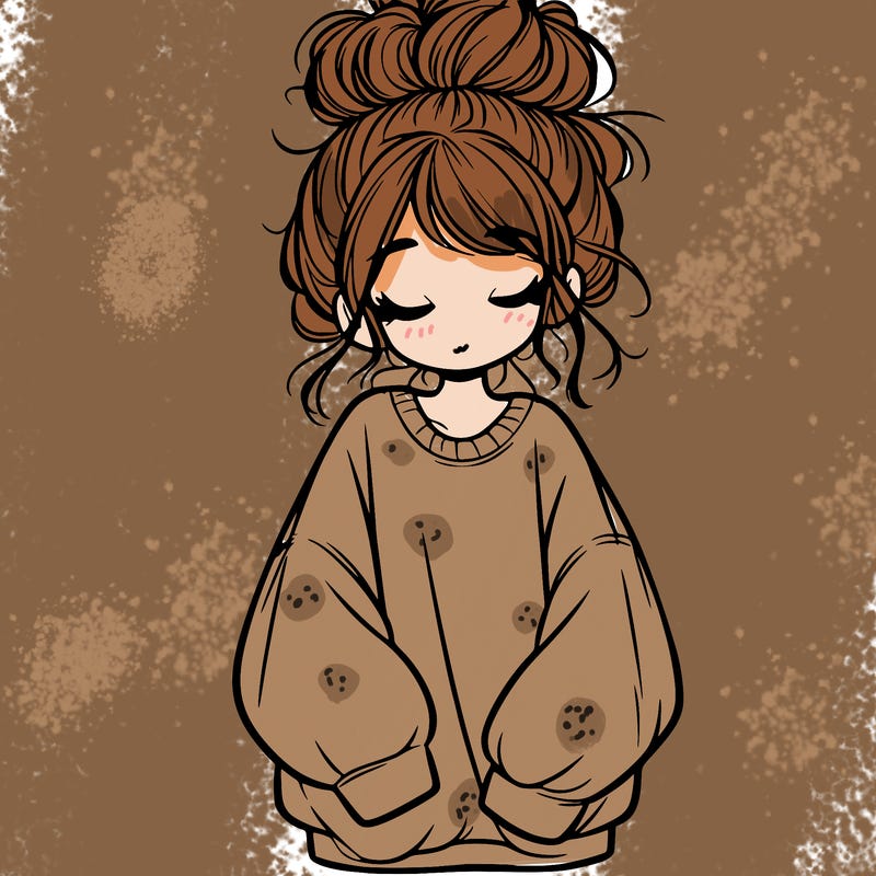girl with baggy sweatshirt and messy bun
