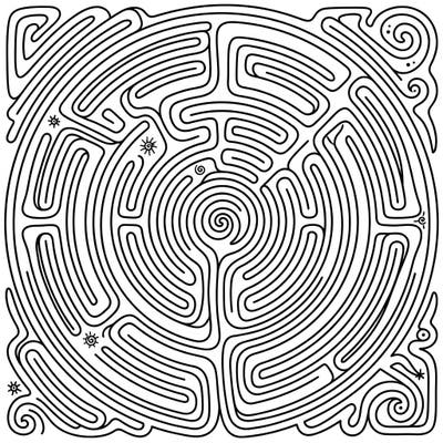 Dive into a mesmerizing world with this intricate Spiral Labyrinth coloring page, featuring winding paths and ancient-inspired patterns. Perfect for unwinding and finding your creative flow.