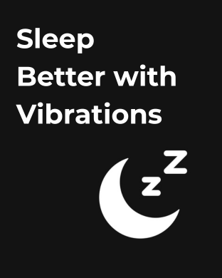 Sleep Vibrations - Promotional screen for Sleep Vibrations app featuring a moon icon and text saying Sleep Better with Vibrations on a black background