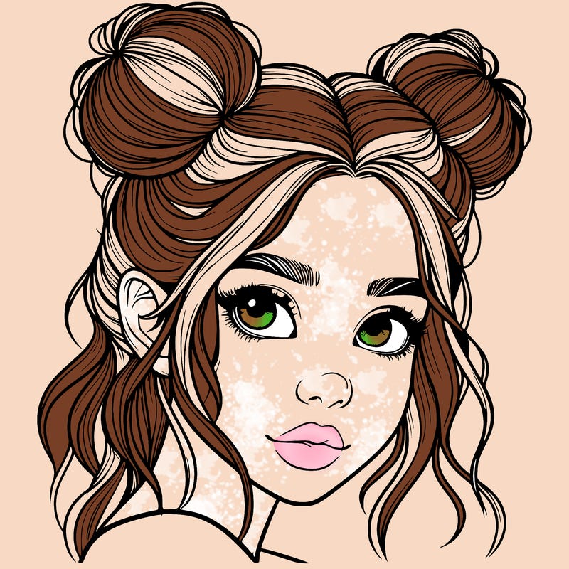 realistic girl with hair buns on her head