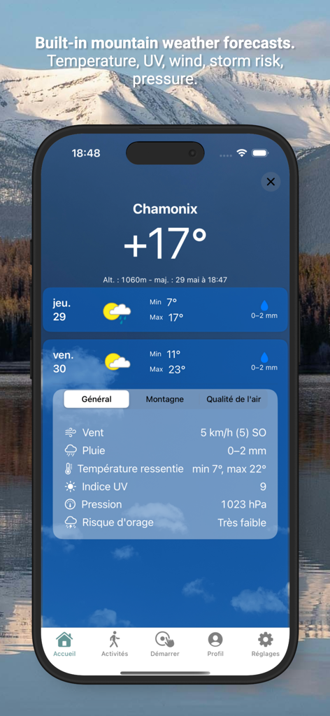 isomaps - isomaps app display of mountain weather data including temperature and storm risk