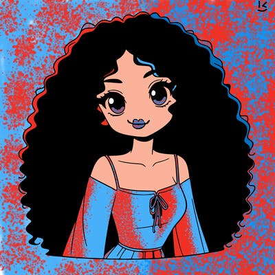 a black anime girl with long afro hair
