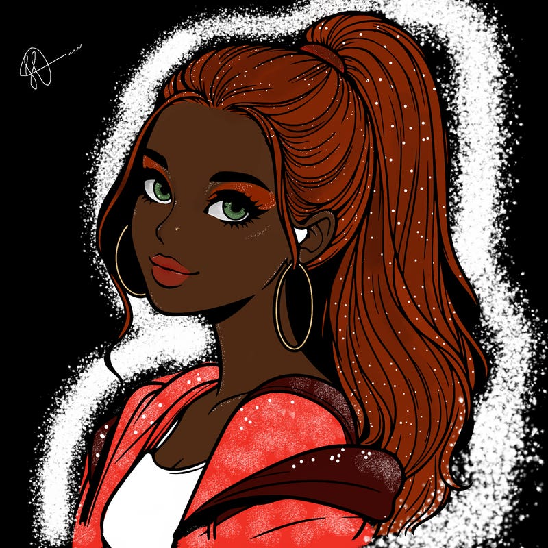 realistic girl with a high ponytail