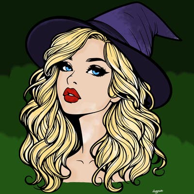 realistic witch girl with wavy hair and lips