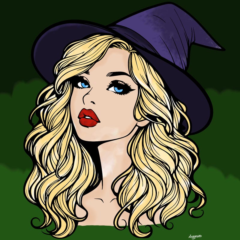 realistic witch girl with wavy hair and lips
