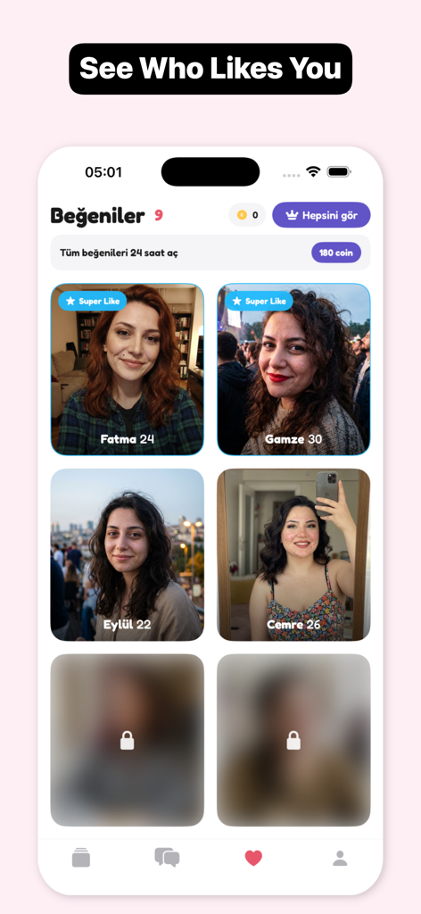 Lokum: Turkish Dating & Love - Lokum Turkish dating app interface showing a list of users who liked your profile