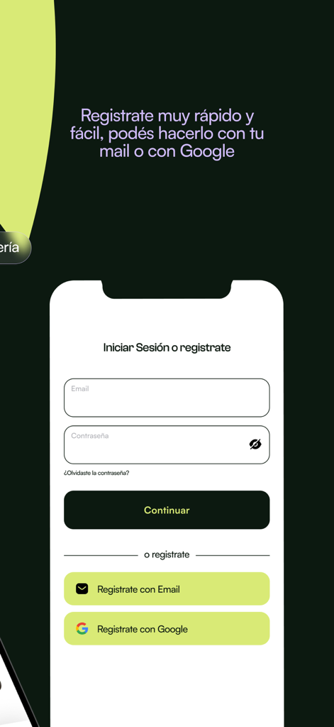 Wobox - Registration and login screen for the Wobox app with email and Google sign-in options