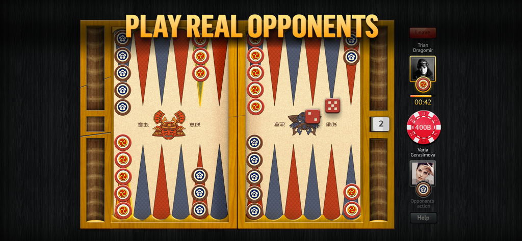 PlayGem Backgammon Live Online - Live backgammon match screen with real opponents and themed board.