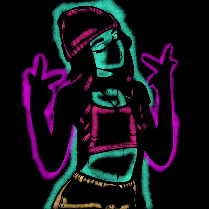 realistic teenage girl with braids and a beanie and crop top doing 🫶🏼