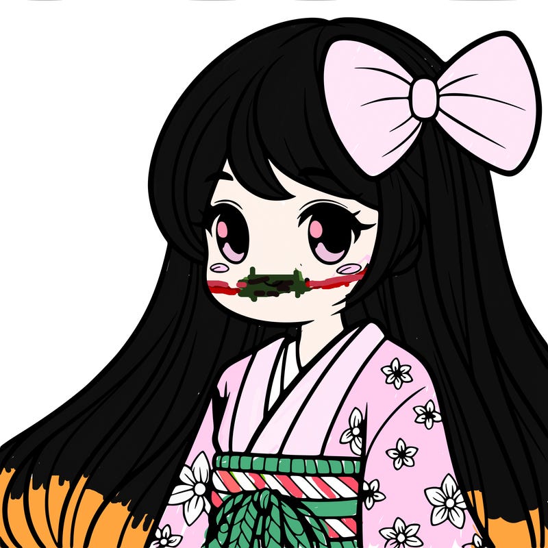 girl in a kimono with long hair and a bow in her hair