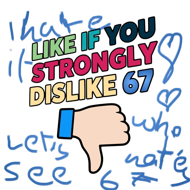 like if you strongly dislike 67