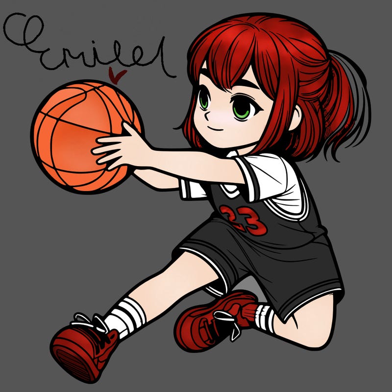 realistic girl, playing basketball