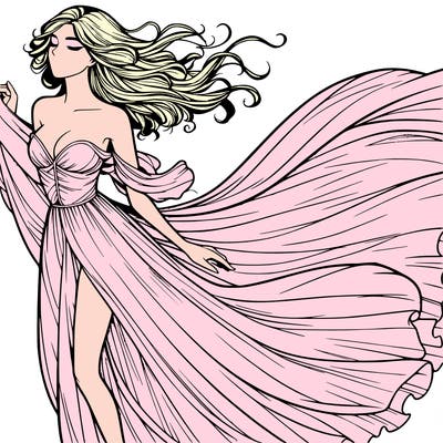realistic woman in dress flowing the the wind