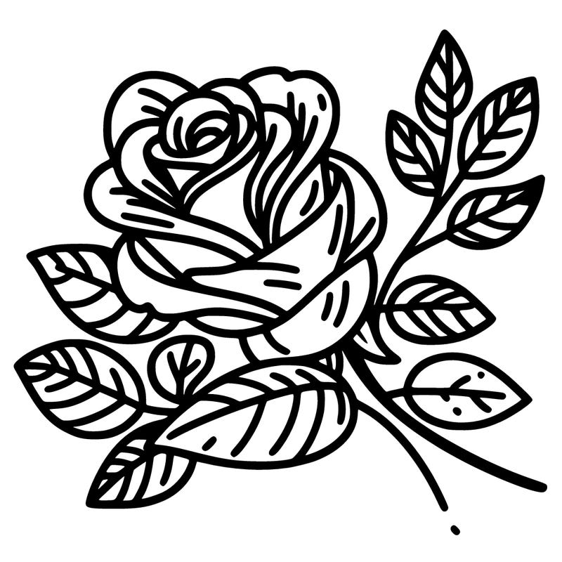 a rose with leaves on the side