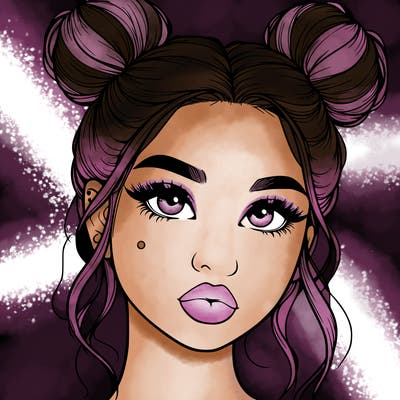 realistic girl with two buns on her hair and lips