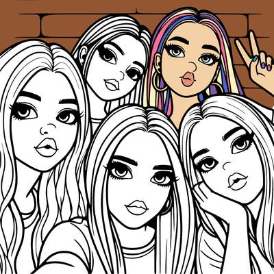 group of teen girls friends y2k up close in a selfie