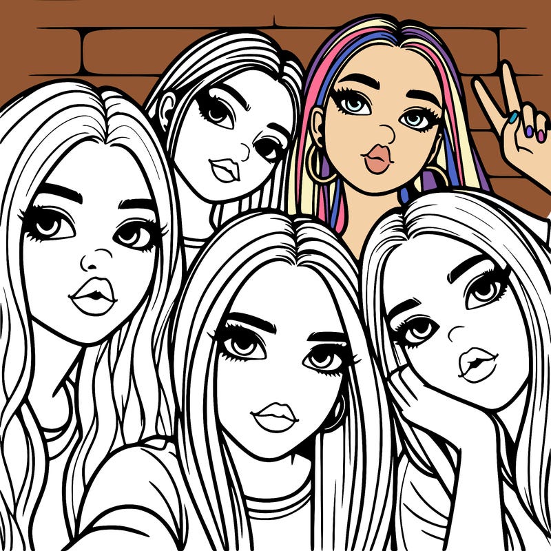 group of teen girls friends y2k up close in a selfie