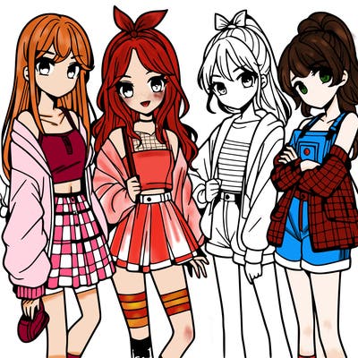 teen manga girls group of 4