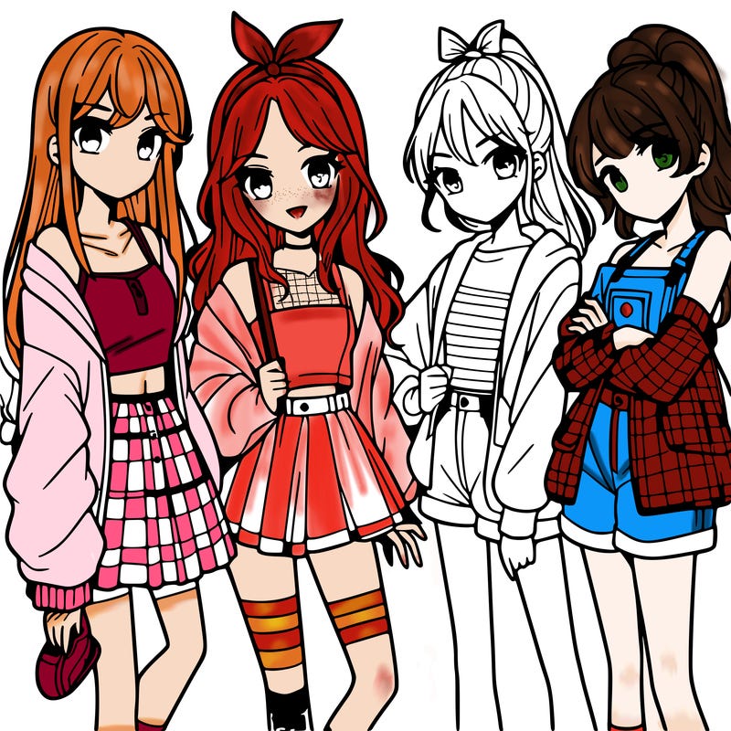 teen manga girls group of 4
