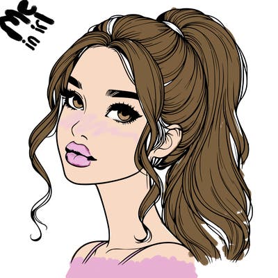 realistic girl with a ponytail on her hair and lips