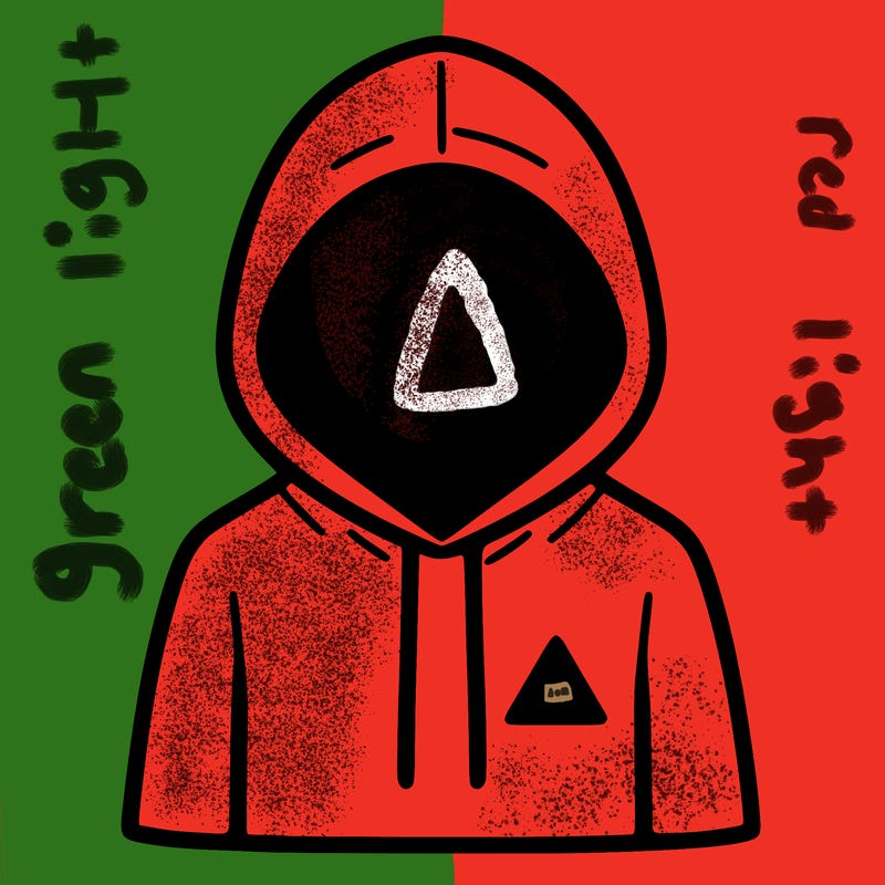 a person with non face waering a hoodie with a small triangle symbol