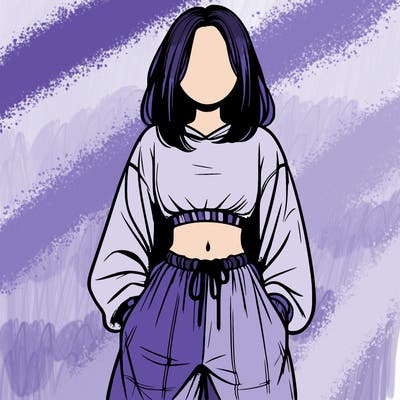 realistic girl faceless with baggy pants and a crop top
