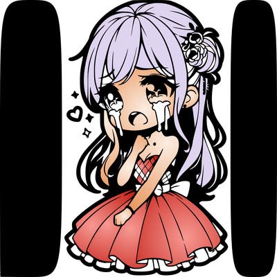 cute anime girl crying in her prom dres