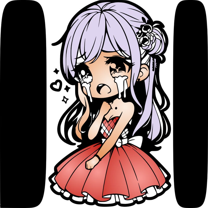 cute anime girl crying in her prom dres