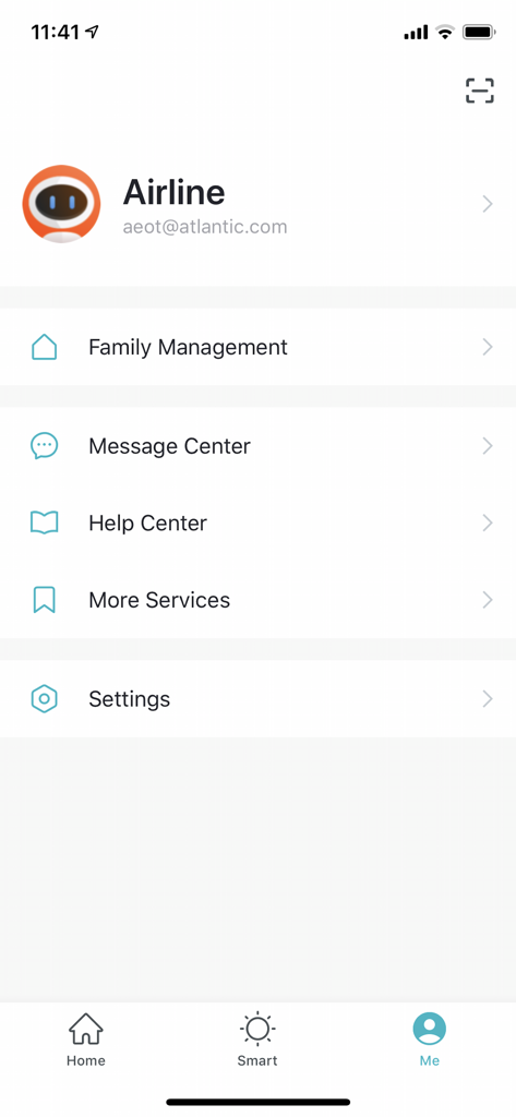 Atlantic Energy Connect - Atlantic Energy Connect app profile screen showing family management and settings menu