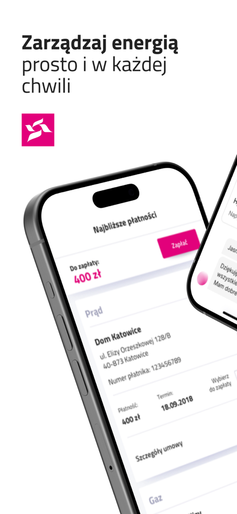 Mój TAURON - App Moj TAURON su smartphone che mostra informazioni sul pagamento imminente della bolletta elettrica