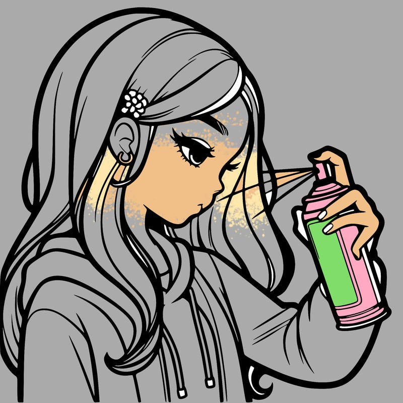 a realistic girl spray painting