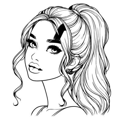 realistic girl with a ponytail on her hair and lips