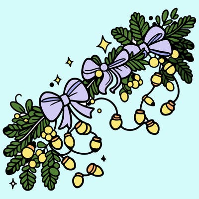 christmas garland: decorated with lights and ribbons..simple vector art