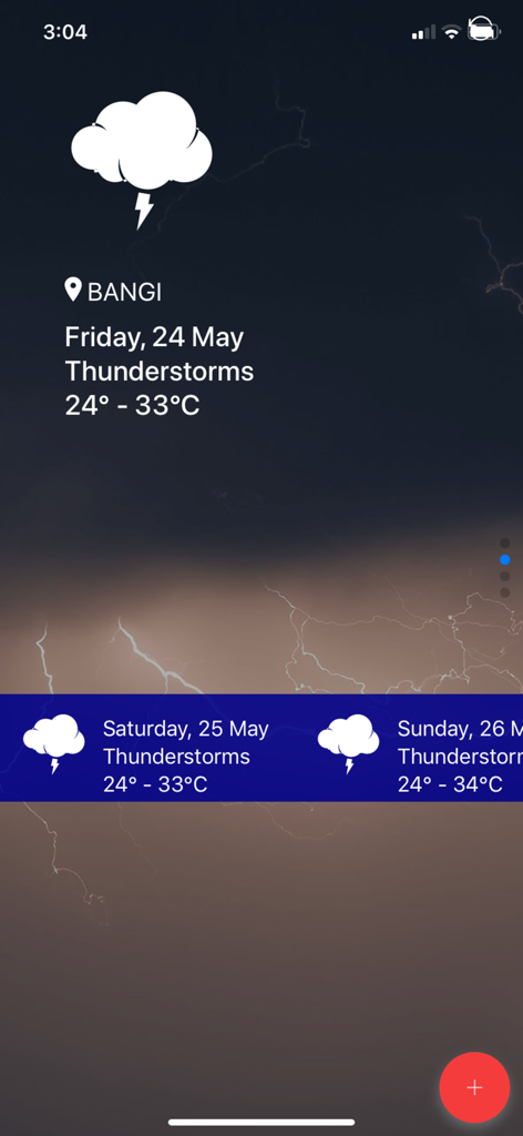 myCuaca - myCuaca app screenshot showing thunderstorm weather forecast for Bangi Malaysia