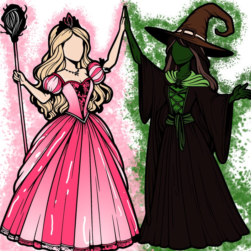 detailed realistic split of a princess and a witch