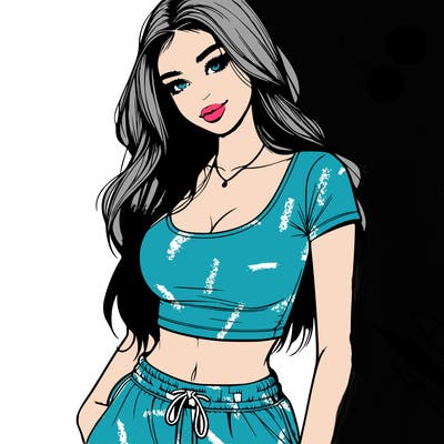 beautiful girl cropped tshirt and sweatpants realistic