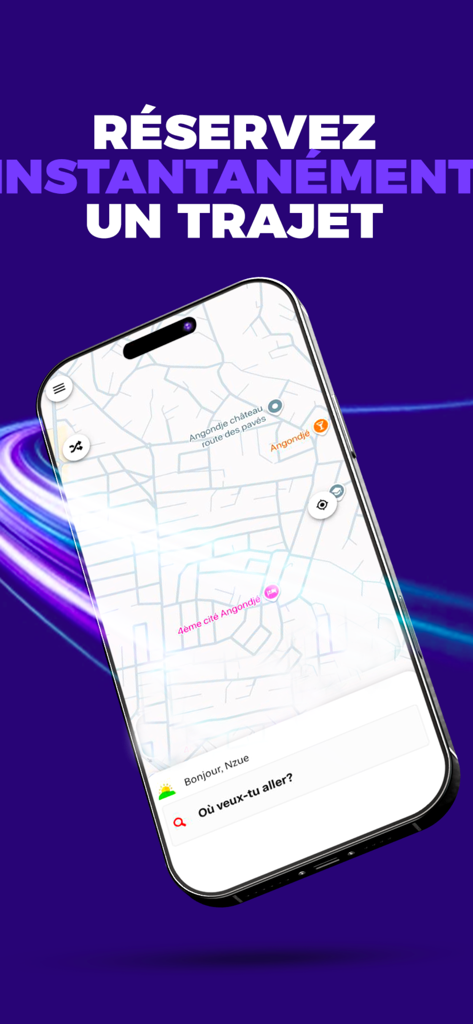 Intrav - Smartphone che visualizza l'interfaccia dell'app Intrav con una mappa e testo per la prenotazione istantanea della corsa